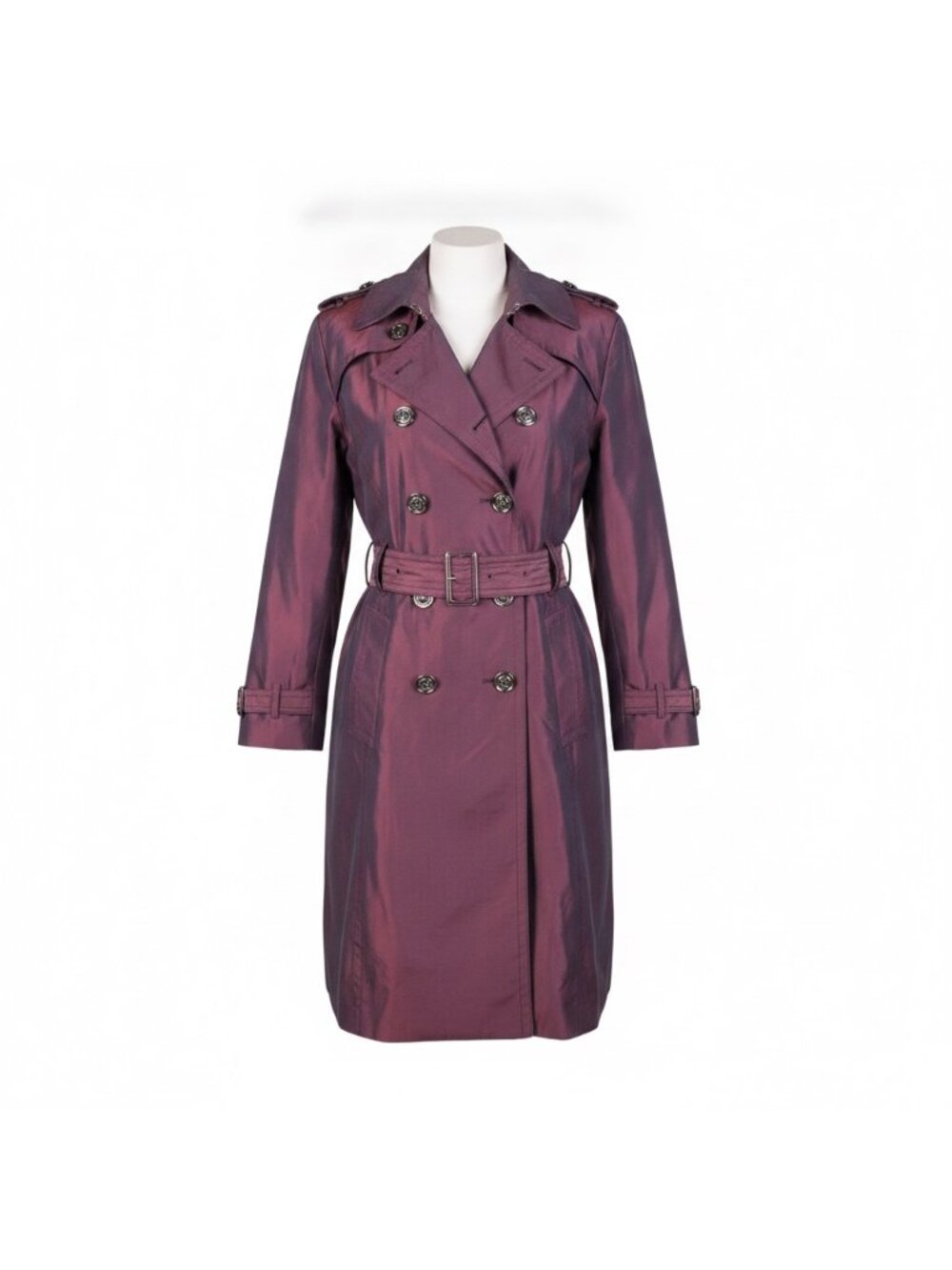 London Fog Womens Burgundy Double-Breasted Trench Coat Belted Size M